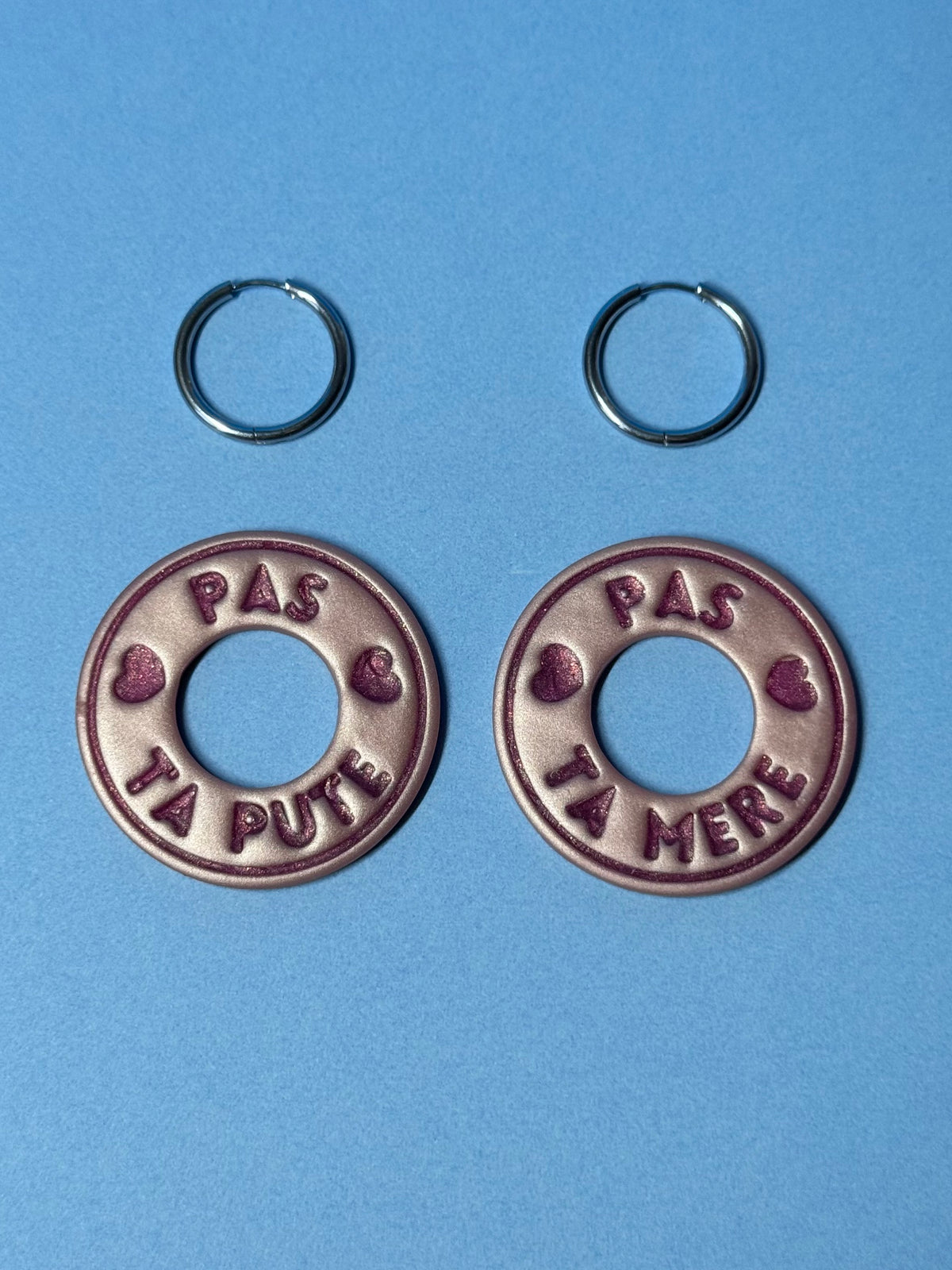 PAMPILLES - "Pas ta pute - Pas ta mère" - beige et bordeaux - sans créoles