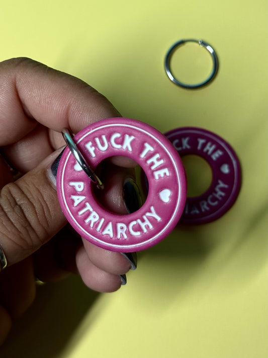 PAMPILLES - "Fuck the patriarchy" - Fushia et blanc - sans créoles