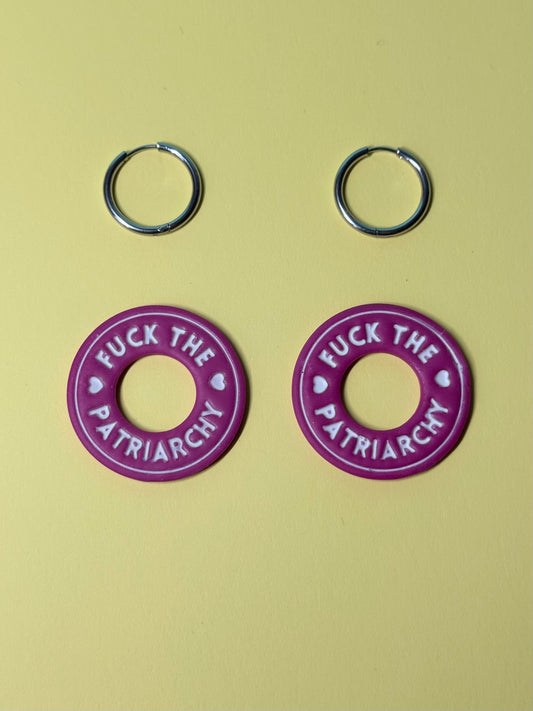 PAMPILLES - "Fuck the patriarchy" - Fushia et blanc - sans créoles