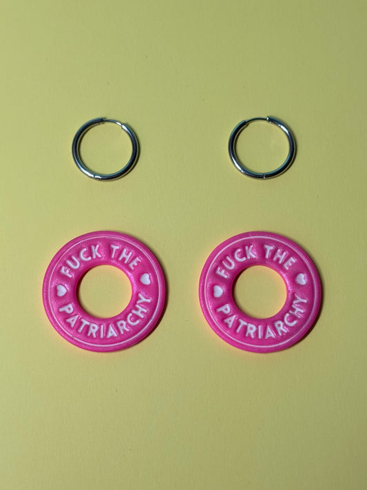 PAMPILLES - "Fuck the patriarchy" - Rose fluo et blanc - sans créoles