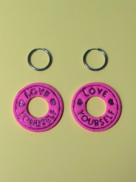 PAMPILLES - "Love yourself" - Rose fluo et rose métallisé - sans créoles