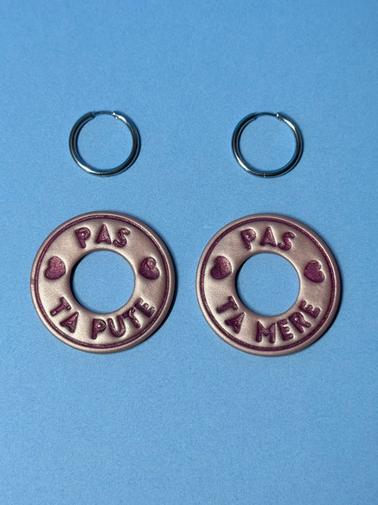 PAMPILLES - "Pas ta pute - Pas ta mère" - beige et bordeaux - sans créoles