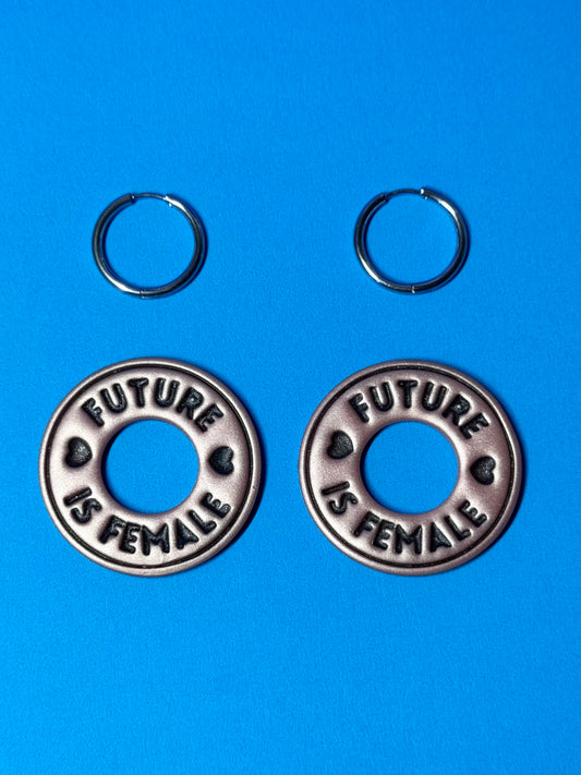 PAMPILLES - "Future is female" - rose métalisé et gris - sans créoles